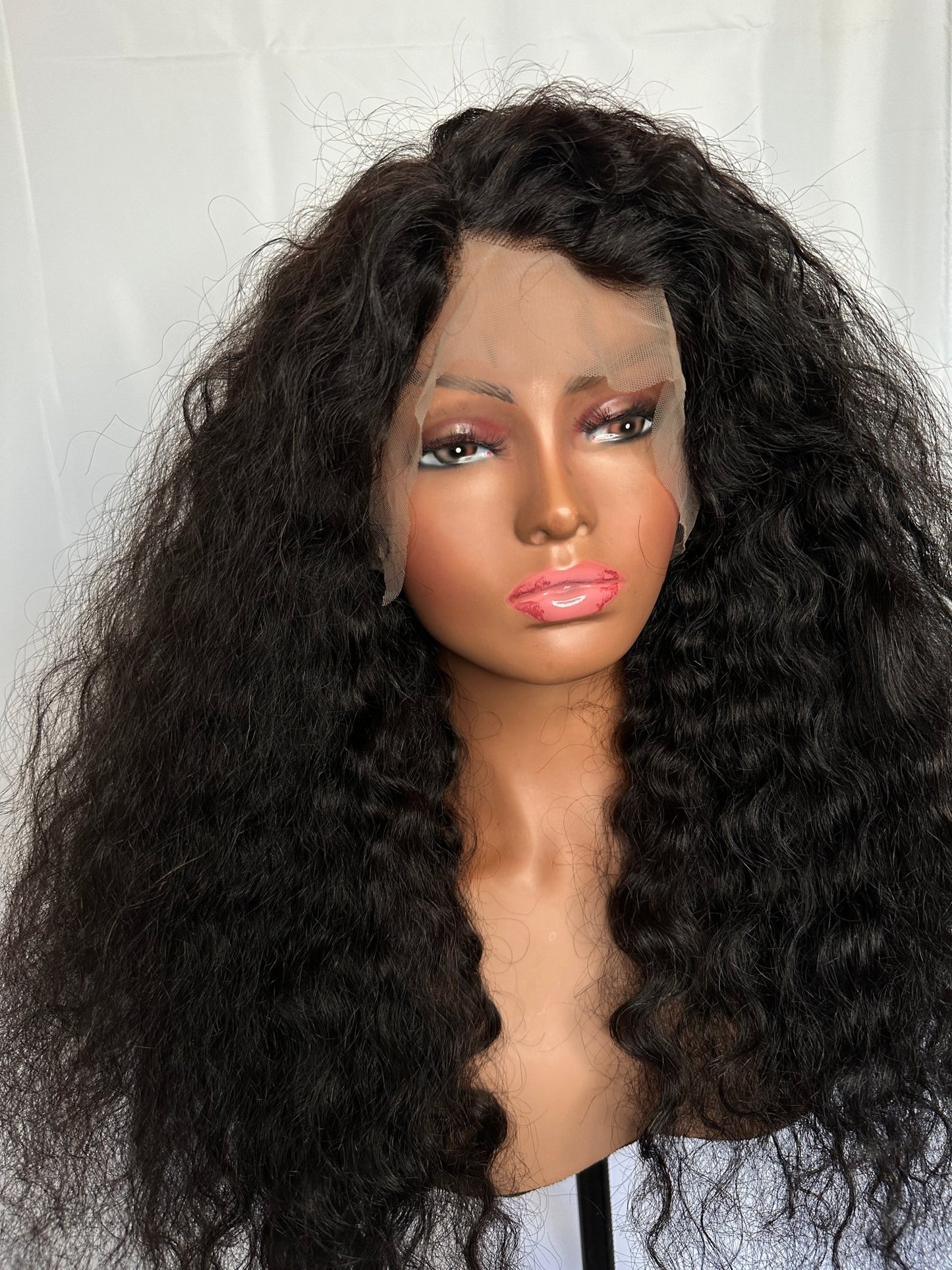 24 inches Full Lace Black Water Wave Human Hair Wig - Helens Couture