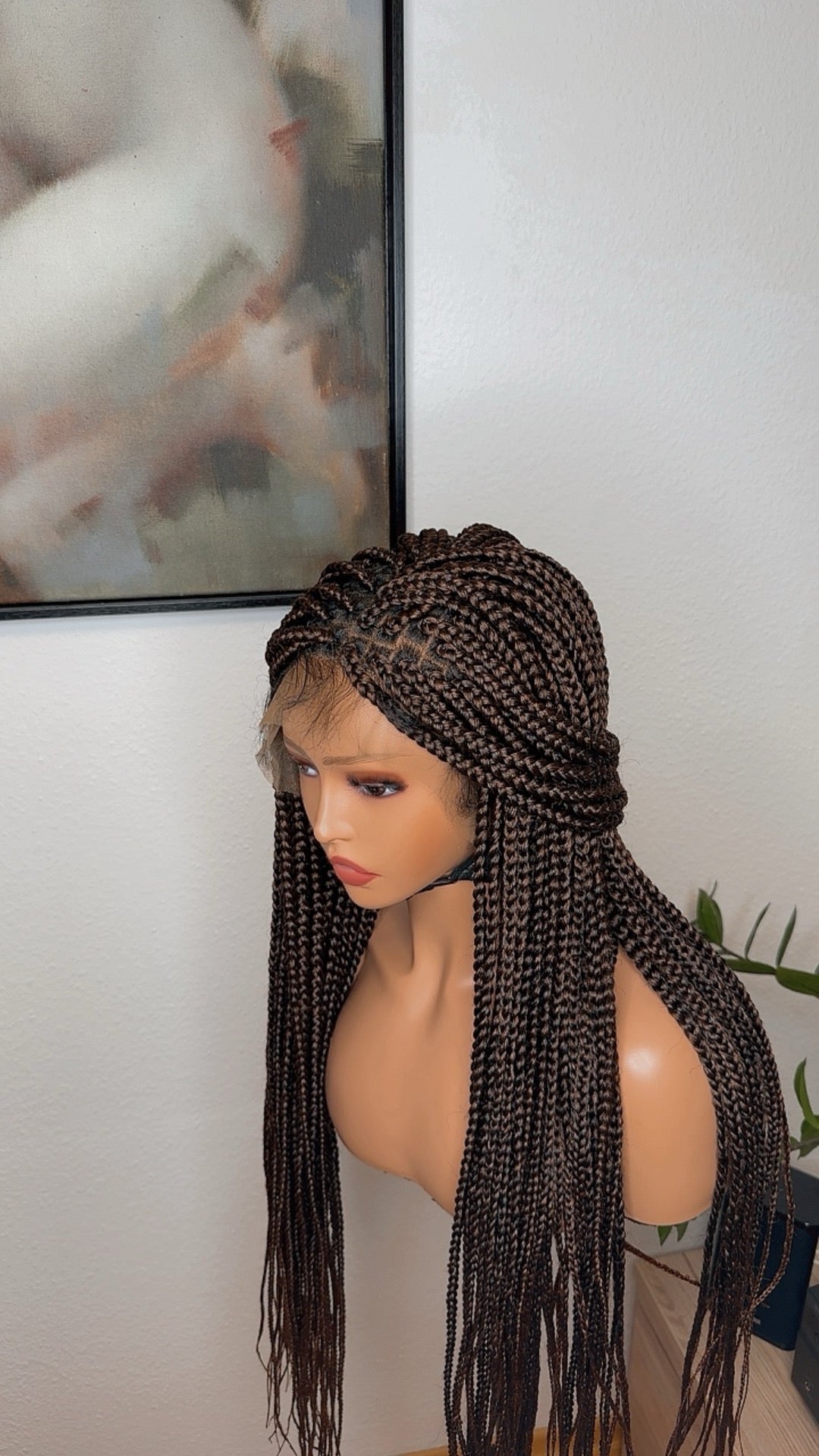 32 inches Full Lace Auburn Box Braid Synthetic Hair Wig - Helens Couture