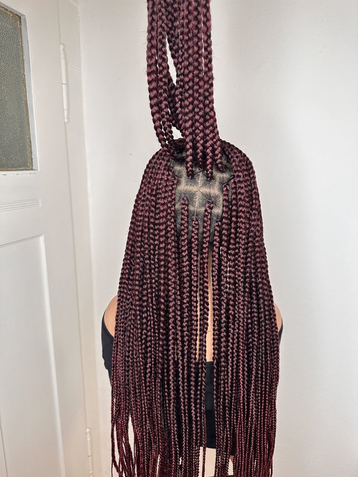 32 inches Full Lace Burgundy Box Braid Synthetic Hair Wig - Helens Couture