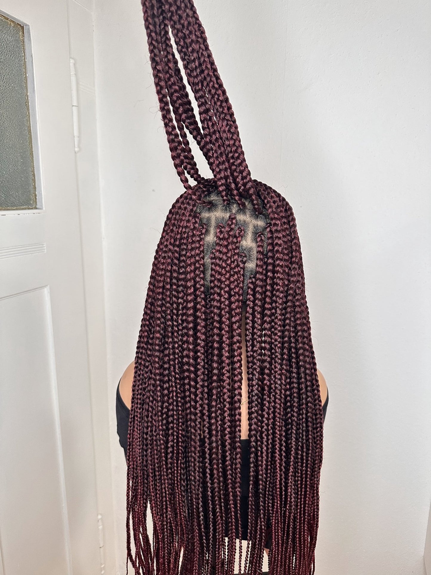 32 inches Full Lace Burgundy Box Braid Synthetic Hair Wig - Helens Couture