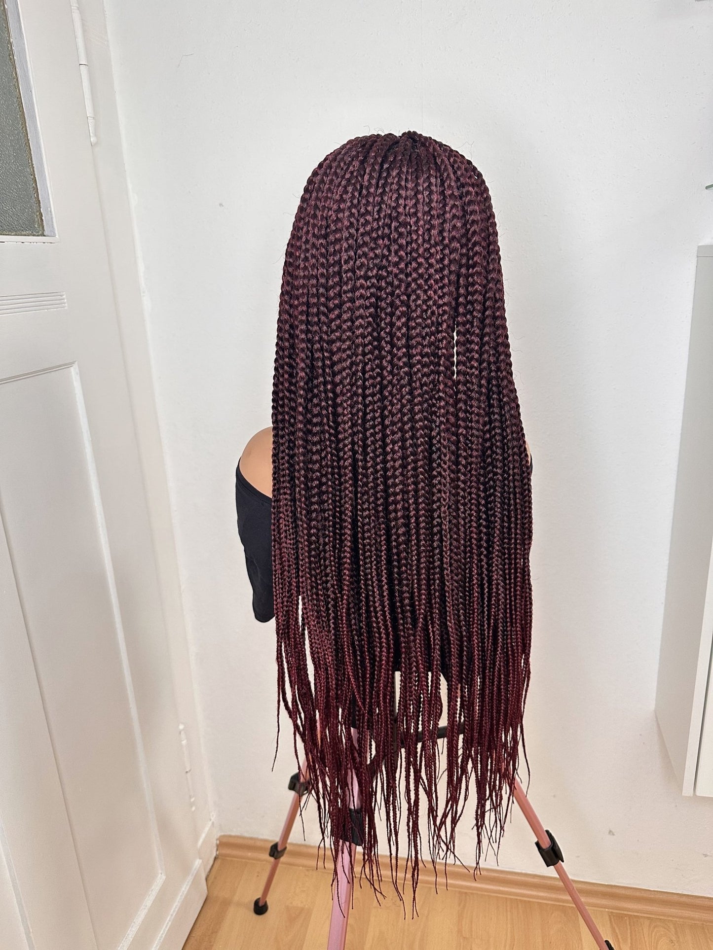 32 inches Full Lace Burgundy Box Braid Synthetic Hair Wig - Helens Couture