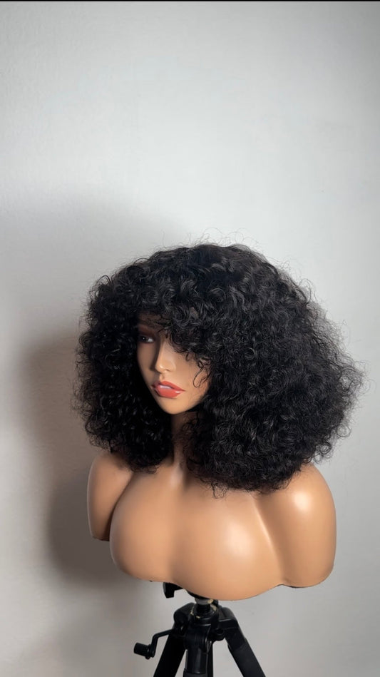 12 inches SDD Fringes black Luxury Curls Human Hair Wig - Helens Couture