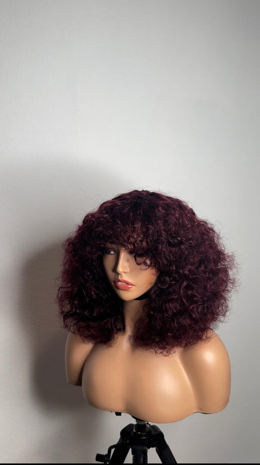 12 inches SDD Fringes Burgundy Luxury Curls Human Hair Wig - Helens Couture