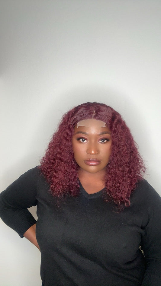 14 inches SDD 4x4 Closure Burgundy Luxury Curls Virgin Hair Wig - Helens Couture