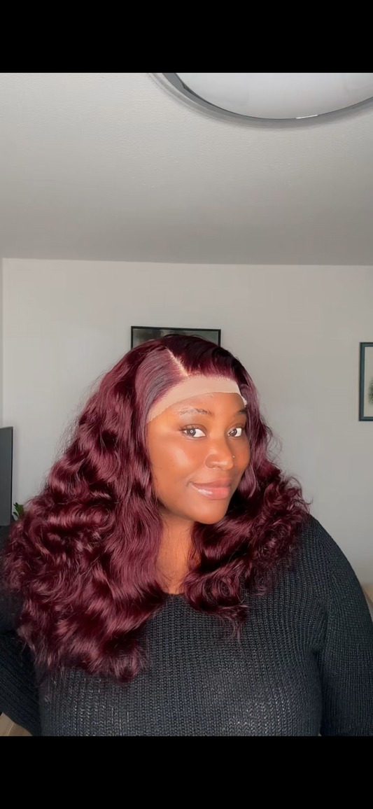 Ready to wear 16 inches SDD for black women 13x4 Frontal Burgundy Bouncy Curls Virgin Hair Wig Front