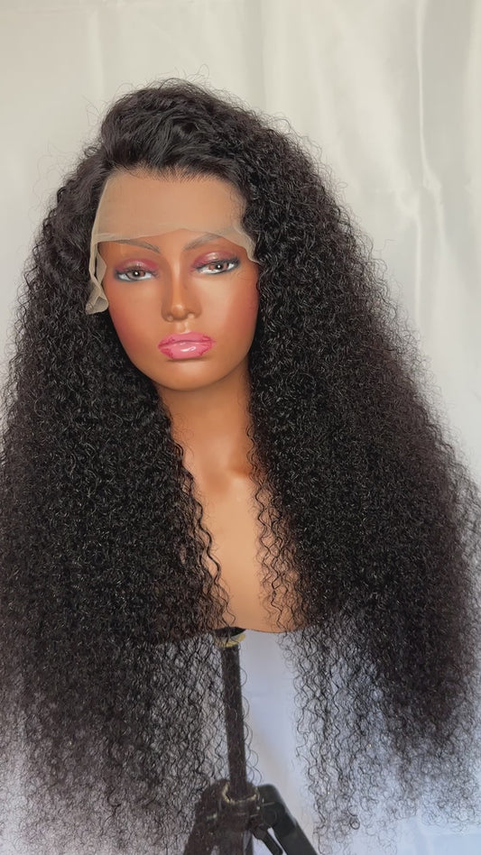 30 inches  13x4 Frontal Black Kinky Curl Virgin Hair Wig Front View Video